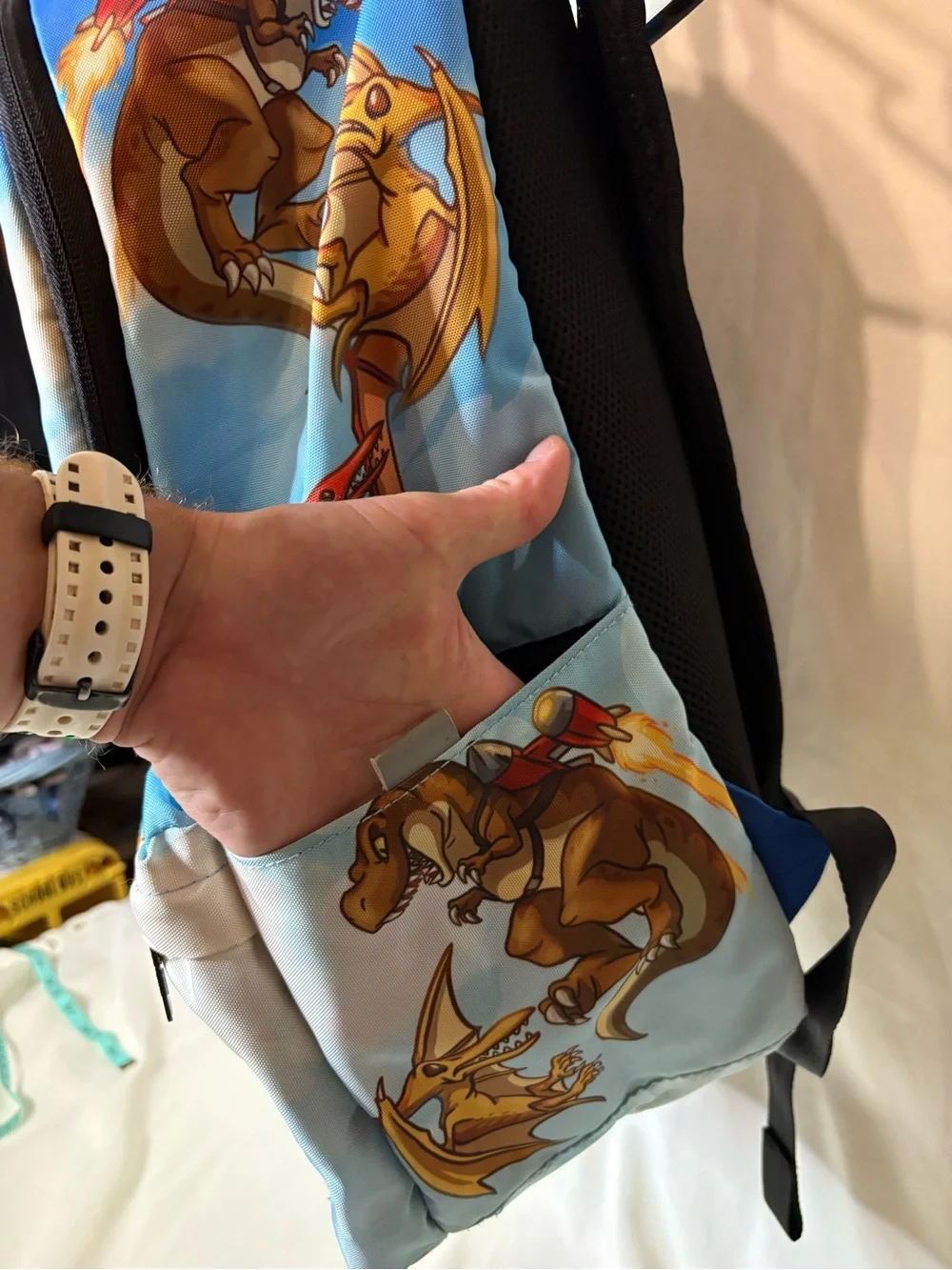 Spacejunkr Dinosaur Jet Pack Pterodactyl T-Rex Print Blue Backpack Full Size